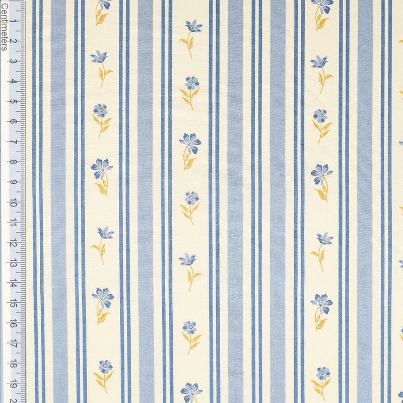 Stripeblomst Blå - Fast Bomull