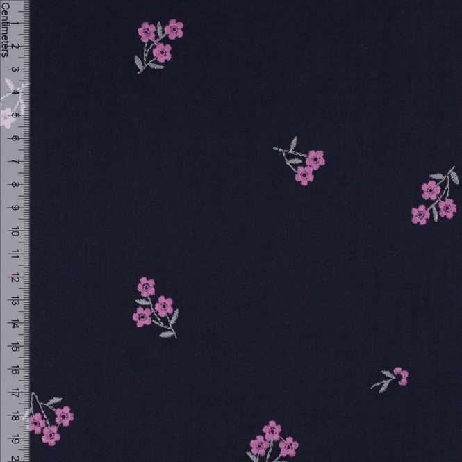 Hovedbilde Sweet Flower Navy - Brodert Musselin