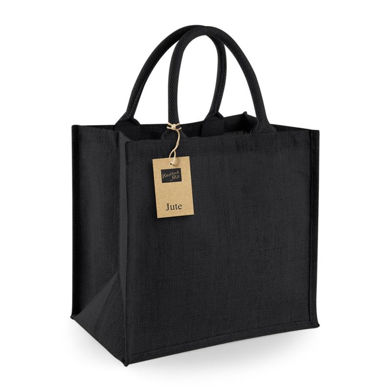 Jute Midi Tote Bag - Black