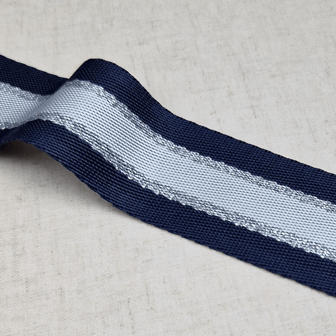 Hovedbilde Stripe Marine/Sølv Metallic  - Vevd Bånd 40 mm