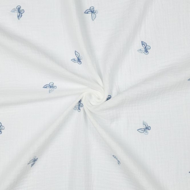 Hovedbilde Butterfly Blue - Brodert Musselin