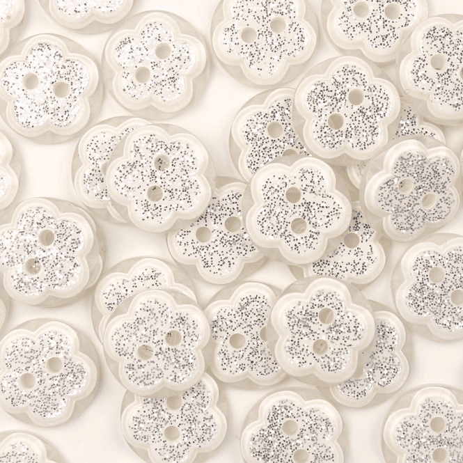 Hovedbilde Glitterblomst Hvit  13 mm Resin Knapp