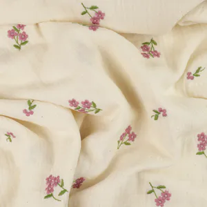 Hovedbilde Sweet Flower Ecru - Brodert Musselin
