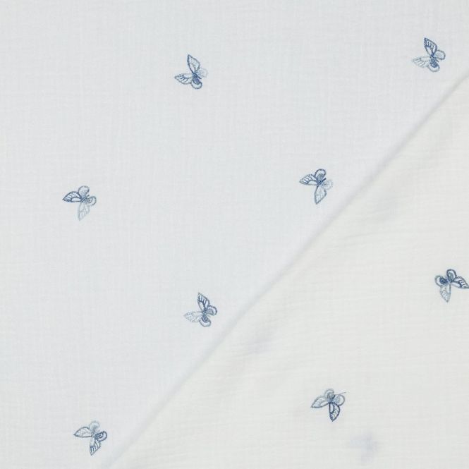 Hovedbilde Butterfly Blue - Brodert Musselin