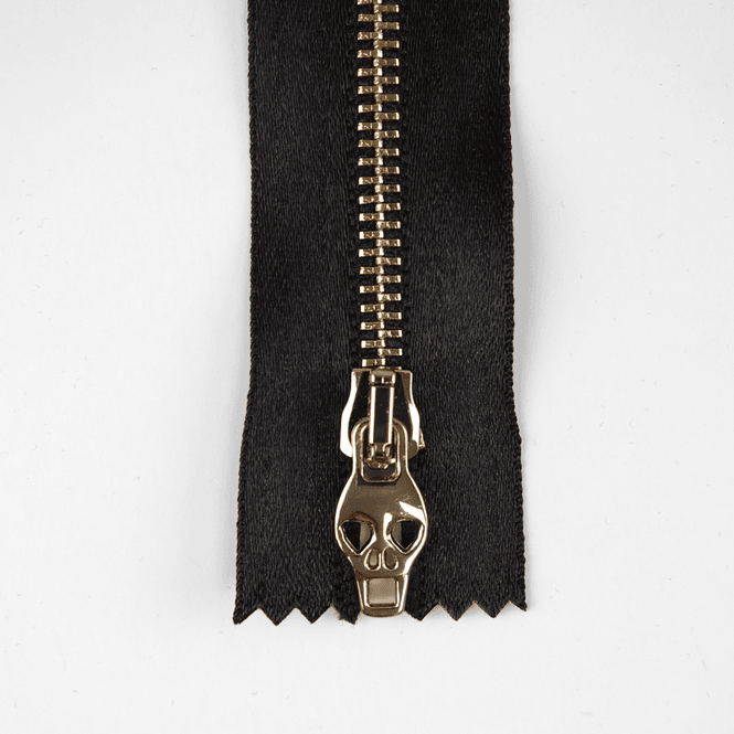 Hovedbilde Skull Messing Glidelås - Sort/Gull - 5 mm