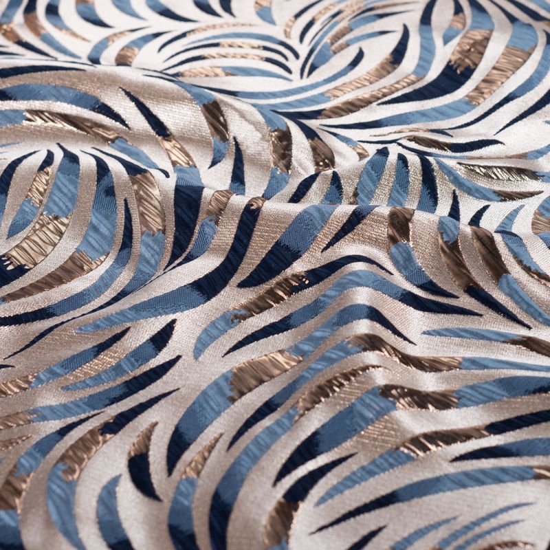 Shimmer Leaves Blue - Jacquard Metallic