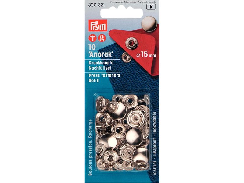 Refill Sølv Anorakk Metalltrykknapper 15 mm